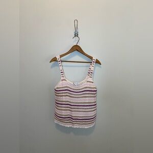 Jessica Simpson Striped Crochet Tank Top - Pink & Cream
